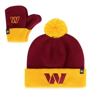 NWT Infant NFL ‘47 Washington Commanders Burgundy & Gold Beanie & Mittens Set